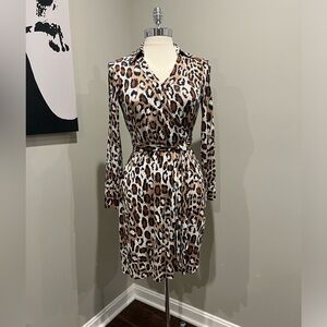 Diane Von Furstenberg Leopard Print Silk Jersey Dress 8